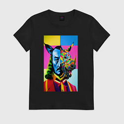 Футболка хлопковая женская Сальвадор Дали и носорог, цвет: черный