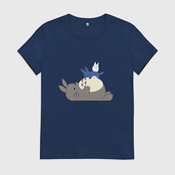Футболка хлопковая женская Тоторо спит, цвет: тёмно-синий