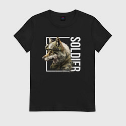 Футболка хлопковая женская Wolf soldier, цвет: черный