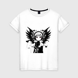 Футболка хлопковая женская Cute anime cupid angel girl wearing headphones, цвет: белый