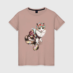 Женская футболка Кошечка с цветами