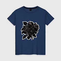 Футболка хлопковая женская Букет и черные розы, цвет: тёмно-синий
