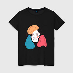 Женская футболка Линейный портрет девушки в стиле минимализм