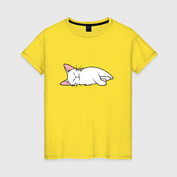 Футболка хлопковая женская Lazy white cat, цвет: желтый