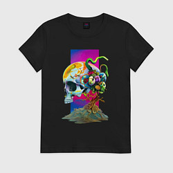 Футболка хлопковая женская Череп Сальвадора Дали, цвет: черный