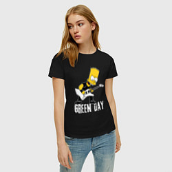 Футболка хлопковая женская Green Day Барт Симпсон рокер, цвет: черный — фото 2