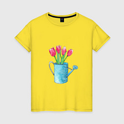 Женская футболка Букет тюльпанов в лейке
