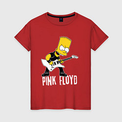 Футболка хлопковая женская Pink Floyd Барт Симпсон рокер, цвет: красный