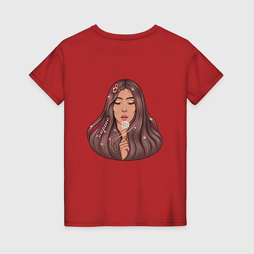Женская футболка 8 марта - девушка с одуванчиком / Красный – фото 2