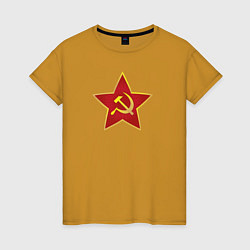 Футболка хлопковая женская СССР звезда, цвет: горчичный
