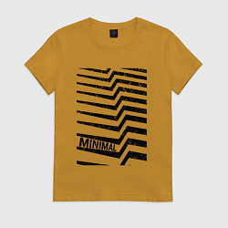 Футболка хлопковая женская Minimal надпись и полосы, цвет: горчичный