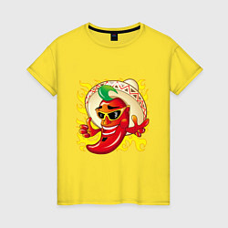 Футболка хлопковая женская Горячий мексиканский перчик чили, цвет: желтый