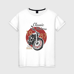 Футболка хлопковая женская Мотоцикл Ретро принт 1, цвет: белый