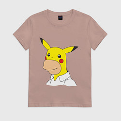 Футболка хлопковая женская Гомер пикачу на голове, цвет: пыльно-розовый