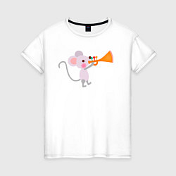Футболка хлопковая женская Мышонок музыкант, цвет: белый