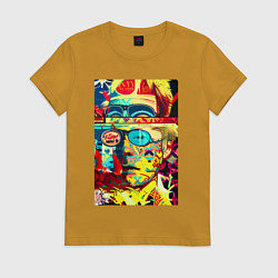 Футболка хлопковая женская Энди Уорхол - поп-арт - автопортрет, цвет: горчичный