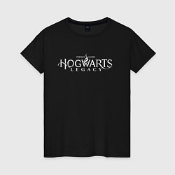 Футболка хлопковая женская Hogwarts Legacy белый логотип, цвет: черный