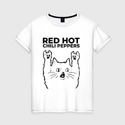 Футболка хлопковая женская Red Hot Chili Peppers - rock cat, цвет: белый