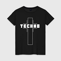 Футболка хлопковая женская Techno крест, цвет: черный