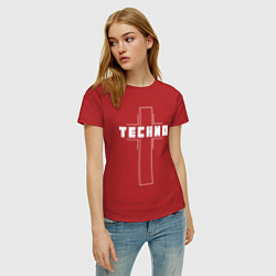 Футболка хлопковая женская Techno крест, цвет: красный — фото 2