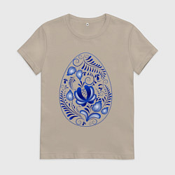 Футболка хлопковая женская Пасхальное яйцо гжель, цвет: миндальный