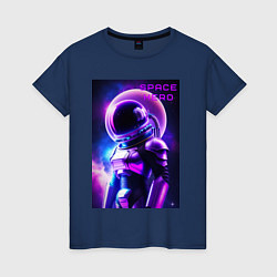 Футболка хлопковая женская Космический астронавт, цвет: тёмно-синий