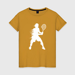 Футболка хлопковая женская Белый силуэт теннисиста, цвет: горчичный