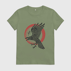 Футболка хлопковая женская Ворон мифология славян, цвет: авокадо