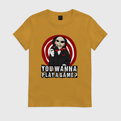 Футболка хлопковая женская You wanna play a game, цвет: горчичный