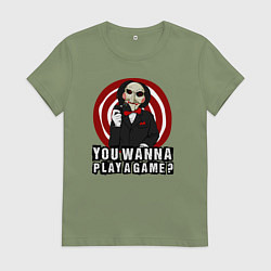 Футболка хлопковая женская You wanna play a game, цвет: авокадо