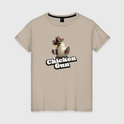 Футболка хлопковая женская Chicken Gun illustration, цвет: миндальный