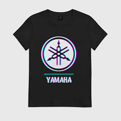 Футболка хлопковая женская Значок Yamaha в стиле glitch, цвет: черный