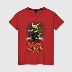 Футболка хлопковая женская Пикачу Рокnroll, цвет: красный