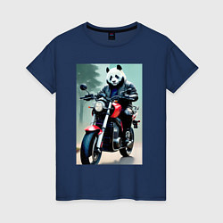 Футболка хлопковая женская Panda - cool biker, цвет: тёмно-синий