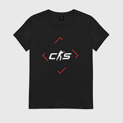 Футболка хлопковая женская Символ Counter-Strike 2 в красном ромбе, цвет: черный