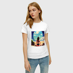 Футболка хлопковая женская Девушка на пляже, цвет: белый — фото 2