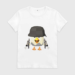 Футболка хлопковая женская Chicken Gun в каске, цвет: белый