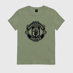 Футболка хлопковая женская Manchester United black, цвет: авокадо