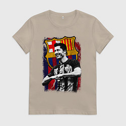 Футболка хлопковая женская Левандовски Барселона, цвет: миндальный