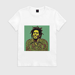 Футболка хлопковая женская Боб Марли 2D граффити эффект, цвет: белый
