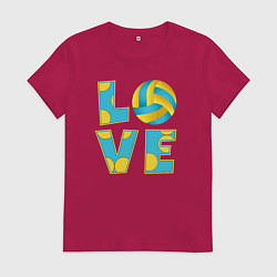 Футболка хлопковая женская Volleyball love, цвет: маджента