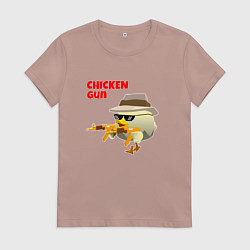 Футболка хлопковая женская Цыпленок с автоматами, цвет: пыльно-розовый