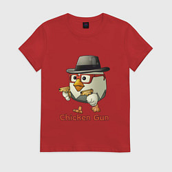 Футболка хлопковая женская Чикен ган - курочка в шляпе, цвет: красный