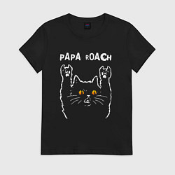 Футболка хлопковая женская Papa Roach rock cat, цвет: черный