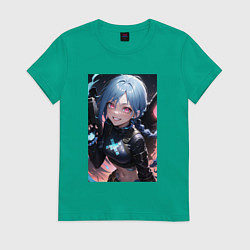 Футболка хлопковая женская Arcane League Of Legends JINX anime, цвет: зеленый