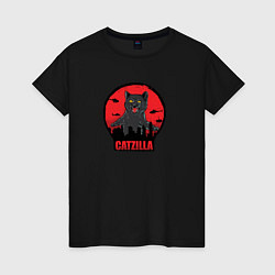 Футболка хлопковая женская Catzilla в ярости, цвет: черный