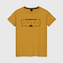 Футболка хлопковая женская Quake gaming champion: рамка с лого и джойстиком, цвет: горчичный