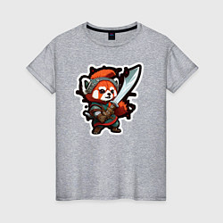 Футболка хлопковая женская Красная панда воин, цвет: меланж