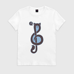 Футболка хлопковая женская Музыкальный котик, цвет: белый