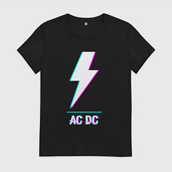 Футболка хлопковая женская AC DC glitch rock, цвет: черный